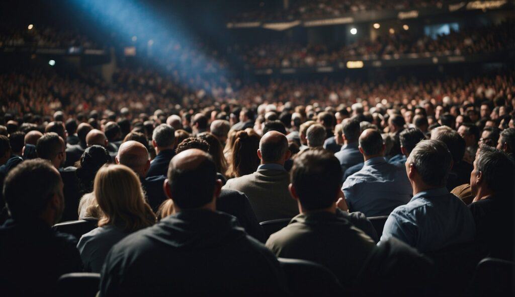 A diverse crowd watches MMA history unfold, reflecting cultural influence and societal perception