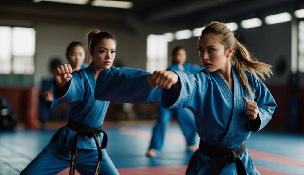 Women practicing martial arts, showcasing strength and empowerment in MMA