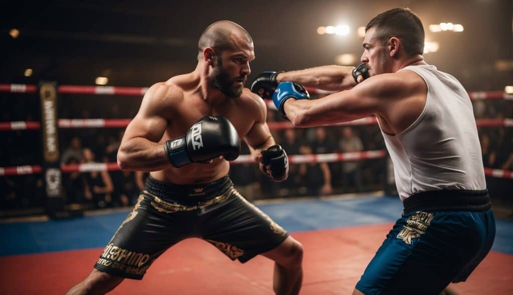 A person using MMA techniques to defend against an attacker